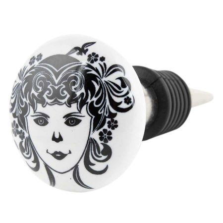 White Base Black Baby Flat Ceramic Wine Bottle Stopper